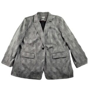 LOFT Blazer Jacket Womens 24 Gray Glen Plaid Stretch Notch Lapel Single Breasted